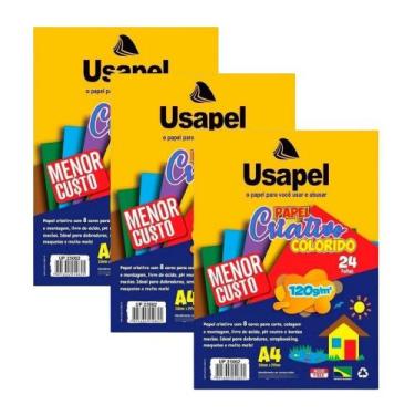 Imagem de Kit 03 Blocos de Papel Criativo Colorido A4 8 Cores 120g/m² c/24 Folha