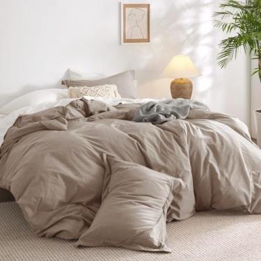 Imagem de Conjunto de Capa de Edredom Bedsure Queen 100% Algodão Lavado - Taupe