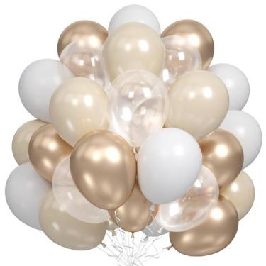 Imagem de Balões de Festa Dagelar - Nude, Branco e Dourado - 60 Unidades