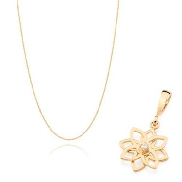 Imagem de Rommanel Cordão Com Pingente Flor Feminino Banhado Ouro 18k Presente P