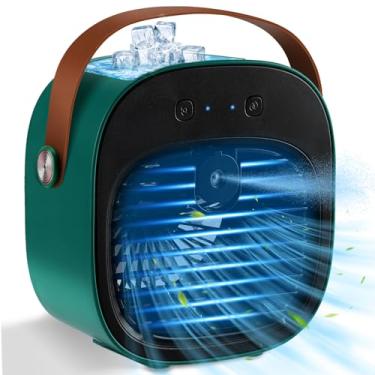 Imagem de Ar condicionado portátil recarregável, mini ar condicionado de 5200 mAh, refrigerador de ar pessoal com 3 velocidades, ventilador de refrigeração de ar de mesa pequeno para quarto, escritório