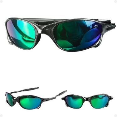Imagem de oculos sol masculino azul praia acetato proteção uv lupa armação preta