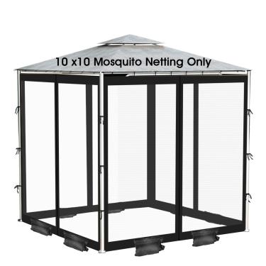 Imagem de Mosquiteiro externo com zíper bidirecional de 4 portas, rede mosquiteira de gazebo 25 x 25 cm para jardim/pátio/pavilhão, rede de substituição de gazebo com 8 sacos de areia, 52 ganchos, 12 cordas