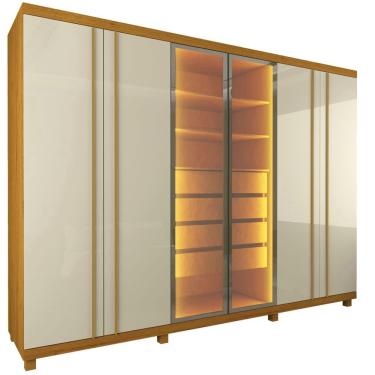 Imagem de Guarda Roupa Roupeiro Gelius Absolut New Reflecta com 273 cm de Largura 6 portas 4 gavetas com LED e pés 100% mdf Naturale off White