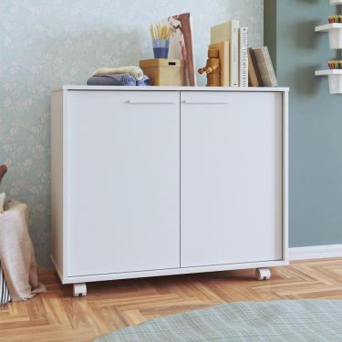 Imagem de Balcao Infantil 2 Portas 2 Prateleiras 4 Pés Rodízio mdp 12mm Branco