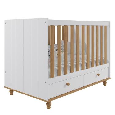 Imagem de Berço Americano Candy com 2 Gavetas - Permóbili Baby Branco/Nature