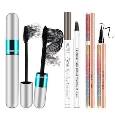 Imagem de Conjunto de rímel de fibra de seda 4D, 2 em 1 para rímel VIBELY, delineador e lápis de sobrancelha (marrom), sem aglomeração, de longa duração, cria sobrancelhas de aparência natural e permanece o dia