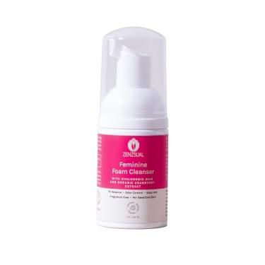 Imagem de ZENZSUAL Espuma de limpeza feminina com ácido hialurônico e extrato orgânico de cranberry – pH equilibrado para pele sensível, limpador vaginal sem fragrância, cuidados íntimos hipoalergênicos, 28 g