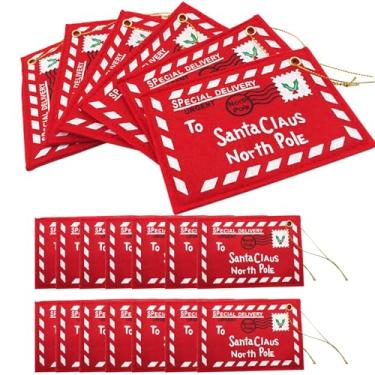 Imagem de 20 peças de carteiras de dinheiro de Natal e envelopes vermelhos de Papai Noel com corda pendurada carta para Papai Noel bordado feltro natal doces porta-cartões de presente sacos enfeites pendurados