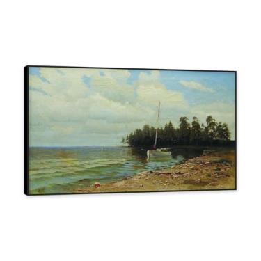 Imagem de Moldura preta. Impressões de Lev Lagorio. Pintura de arte de parede de paisagem marítima. Pôster de reproduções de impressões em tela de paisagem para decoração de casa. (Golfo da Finlândia). 40 x 64