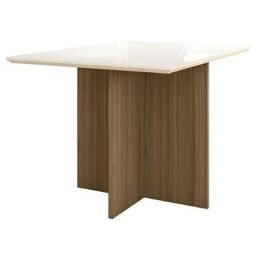 Imagem de Mesa de Jantar Helo 120cm com vidro Carvalho/Off White - Poliman - Pol