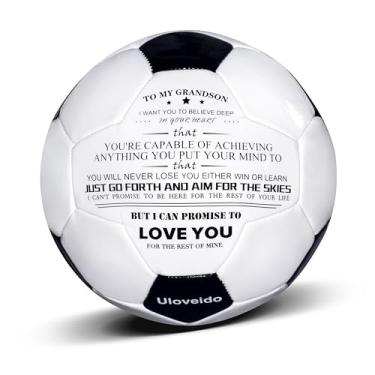 Imagem de Uloveido Impressão personalizada tamanho 5 bola de futebol preta e branca para aniversário de filha, I Love You bolas de futebol Y594 (para meu neto)