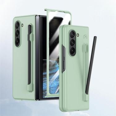Imagem de HOULEE Capa para Samsung Galaxy Z Fold 5 com caneta S e protetor de tela, capa de telefone amigável para a pele com suporte para S Pen carregamento sem fio, capa protetora completa para PC para Galaxy