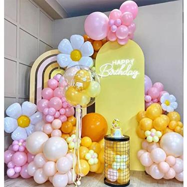 Imagem de DUBEDAT 163Pcs Daisy Balloon Garland Arch Kit White Daisy Flower Macaron Pink Yellow Orange Balloons Garland for Baby Shower Birthday Wedding Groovy Flower Party Decoration