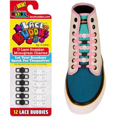 Imagem de Lace Buddies - Pingentes de renda para tênis da uLace - Pacote com 12 peças, Emoji sorridente preto e branco, Smiley