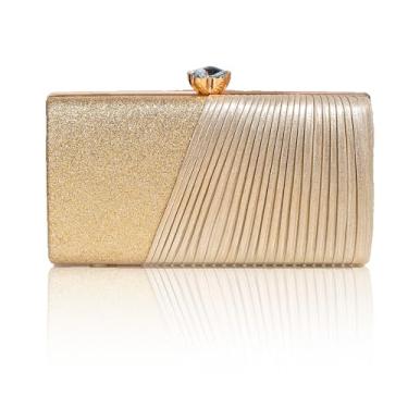Imagem de PTORIZNY Bolsa clutch feminina formal para noite bolsa de formatura com strass para festa de casamento, Dourado