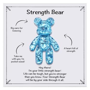 Imagem de Kvekstio Token de abraço de bolso de urso de força, presente de animação, presentes de abraço de urso de resina azul de bolso para alívio do estresse, apoio emocional, amigos ansiosos, presente de