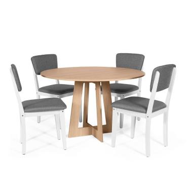 Imagem de Mesa De Jantar Redonda Montreal Jade Com 4 Cadeiras Estofadas Ella Branco/cinza Escuro
