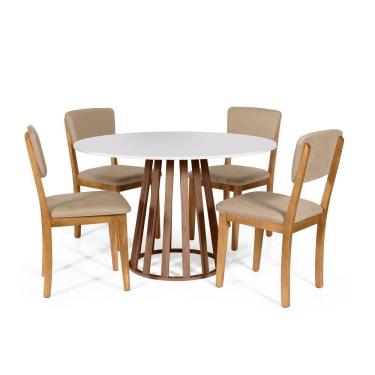 Imagem de Mesa De Jantar Redonda Gabi Bran/nor Com 4 Cadeiras Estofadas Ella Bege