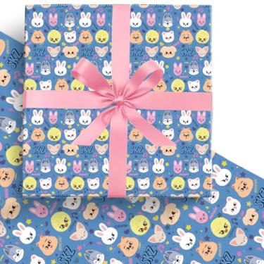 Imagem de EYQQM Pacote com 5 folhas de papel de embrulho Skzoo, 50,8 x 76,2 cm, pacote de folhas de papel kraft para aniversário, festa de Natal, decoração festiva (azul)