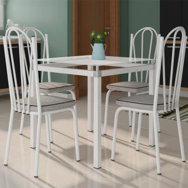 Imagem de Conjunto Mesa 4 Cadeiras 75Cm Branco Assento Grafiato Cinza