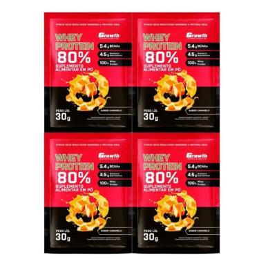 Imagem de Kit com 4 Saches Whey Protein 80% 30g Growth Caramelo