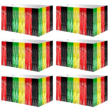 Imagem de Windkream Pacote com 6 saias de mesa para festa de 108 x 73 cm, saia de mesa com franja e tinsel para 19 de junho, dia da independência afro-americana, suprimentos de festa do Kwanzaa