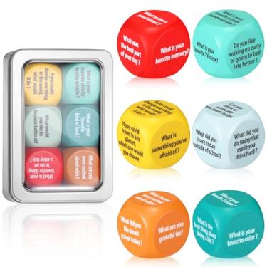 Imagem de Simgoing 6 Pcs Conversation Cubes Table Talk Topic Cube Wood Conversation Starter Dice with Tin Box for Game Night Social Emotional Learning Kid Adult Gift for School Counselor Therapist Teacher