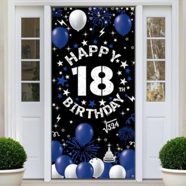 Imagem de Vicycaty Pano de fundo para porta de aniversário de 18 anos, decorações de feliz aniversário de 18 anos para meninos e meninas, tecido 18 anos de idade para festa de aniversário de 18 anos, adereços