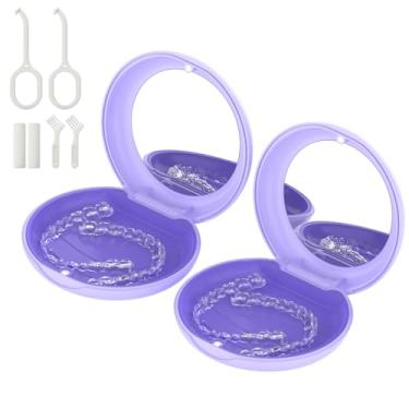 Imagem de Pacote com 2 capas retentoras com espelho, compatível com Invisalign, estojo alinhador ortodôntico com ferramenta de remoção e escova, roxo