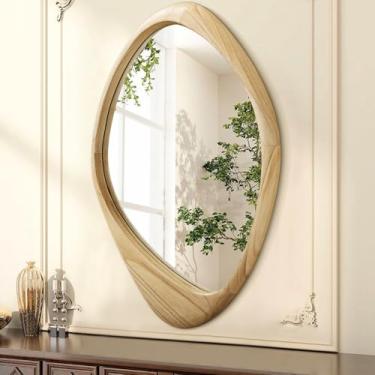 Imagem de AAZZKANG Espelho de parede grande com moldura de madeira irregular 71 cm x 50 cm espelhos decorativos assimétricos pendurados para banheiro, quarto, sala de estar, entrada