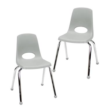 Imagem de Cadeira escolar empilhável de 40,6 cm, assento de estudante empilhável com pernas de aço cromado e deslizadores esféricos; para sala de aula, escola em casa ou escritório - cinza claro (pacote com