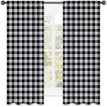 Imagem de Cortinas blecaute xadrez Buffalo para quarto - Cortinas escurecidas com isolamento térmico para sala de estar, L 132 x C 150 cm