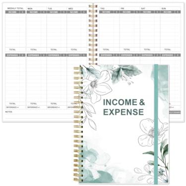 Imagem de Heveboik Income & Expense Log Book - A4 Income and Expense Ledger Book for Small Business, Accounting Bookkeeping Tracking Ledger Log Book for Woman and Man, 8" x 10.5", Teal Floral