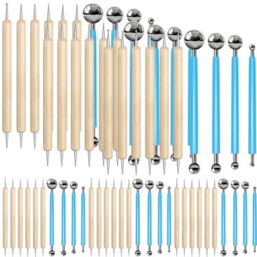 Imagem de Ashmacdo 6 conjuntos de ferramentas de pintura de pontos, 60 peças, mandala, pontilhamento, ferramentas de modelagem, cerâmica de argila, ferramentas de metal para gravação em relevo, ferramentas de