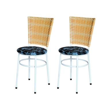 Imagem de 2 Cadeiras Para Cozinha Branca Hawai Palha Assento Floral Cor:floral Preto
