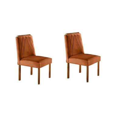 Imagem de Kit 2 Cadeiras Safira Madeira Maciça Veludo Móveis Mundial Terracota