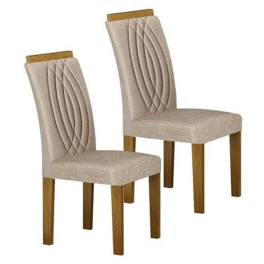 Imagem de Cadeira Para Mesa De Jantar Doha Mdf Kit 2 Peças Freijó Linho Palha - Leifer Móveis