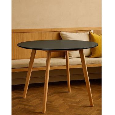 Imagem de Mesa De Jantar Cozinha Sala Redornda Leda Sofisticada 80cm Preta
