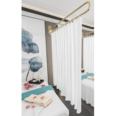 Imagem de Divisória De Parede Divisor De Sala Cortina Rod, Proteção De Privacidade Perfuração Metal Pendurado Pólo, Para Hospital, Clínica Médica, Salão De Beleza, Shopping, Gold Rod With Curtain Set, L 230cm