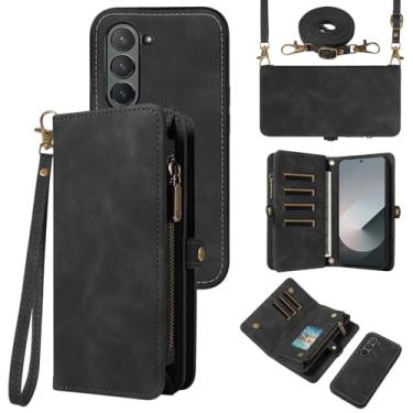 Imagem de Asuwish Capa de celular para Samsung Galaxy Z Fold 6 5G 2024 com zíper carteira destacável com protetor de tela de vidro temperado alça transversal flip porta-cartões ZFold6 Z6 G Fold6 6Z mulheres