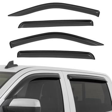 Imagem de Rough Country Protetores de chuva de janela com fita adesiva para Chevy Silverado e GMC Sierra 1500/2500HD/3500HD Crew Cab (2014-2018) - Viseiras de janela de perfil baixo, protetor de chuva de 4