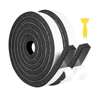 Imagem de Decapagem de espuma contra intempéries 2 rolos de fita adesiva preta espessa de 1 '' de largura x 1 ''para porta, janela, casa, baixa densidade, isolação, alta resiliência, chama, total 13 pés