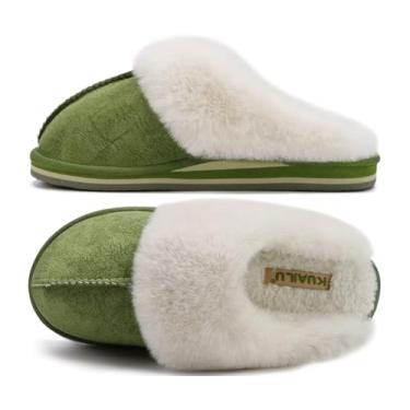 Imagem de KuaiLu Pantufas femininas fofas de espuma de memória dupla para mulheres com suporte de arco confortável e sola rígida antiderrapante para uso interno e externo, Verde, 11