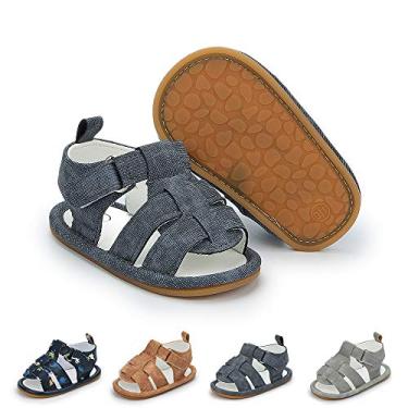 Imagem de Save Beautiful Summer Sandálias infantis para meninos com sola macia antiderrapante sapatos para primeiros passos, A/Cinza escuro com sola de borracha, 12-18 Months Toddler