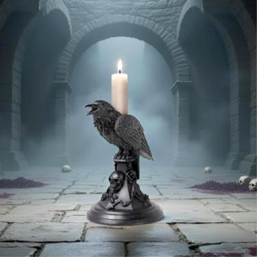 Imagem de Castiçal de corvo gótico para Halloween, decoração de vela holloween decoração holloween ornamento de resina, decoração de mesa de casa, decoração de Natal, lembrancinhas de festa (corva)