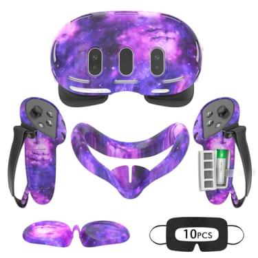 Imagem de Rechale Conjunto De Capa Silicone Para Meta Quest 3, Design Atualizado, Proteção Total, Acessórios Realidade Virtual 4 Em 1, Oculus, Presente Ideal Aniversário E Natal (Roxo Starlight)