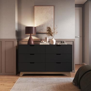 Imagem de Cômoda para Quarto 6 Gavetas 100% Mdf Alice Preto/ Freijó