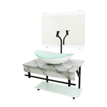 Imagem de Gabinete De Vidro 60Cm Apx Cuba Oval - Mármore Branco