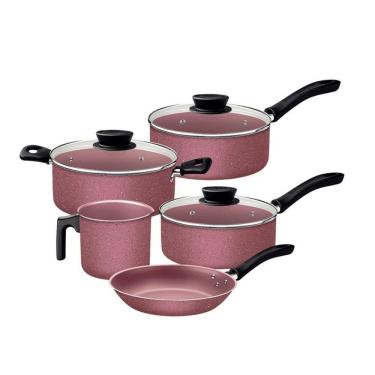 Imagem de Jogo De Panelas Tramontina Linz Alumínio Rosa 5 Peças